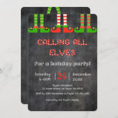 黒板の小妖精や小人のクリスマスのパーティの招待状 招待状 (正面/裏面)