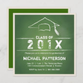 黒板の帽子とタッセルの卒業パーティー 招待状 (正面/裏面)