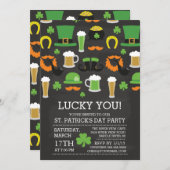黒板の幸運なセントパトリックの日のディナー・パーティ 招待状 (正面/裏面)