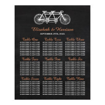 黒板の座席表のタンデム結婚自転車