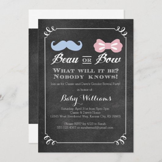 黒板の性はベビーシャワーの招待状を明らかにします 招待状 (正面/裏面)