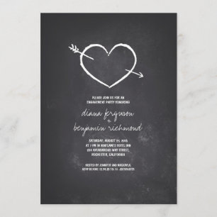 黒板の愛のハート 素朴な婚約パーティー 招待状