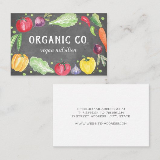 黒板の新しい水彩画のオーガニックな野菜 名刺 (正面/裏面)