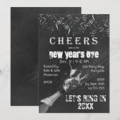 黒板の新年のシャンパン招待状 招待状 (正面/裏面)