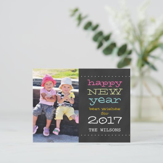 黒板の明けましておめでとうの休日の写真の郵便はがき シーズンポストカード (スタンド正面)