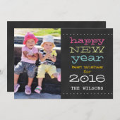 黒板の明けましておめでとう2016休日の写真カード シーズンカード (正面/裏面)