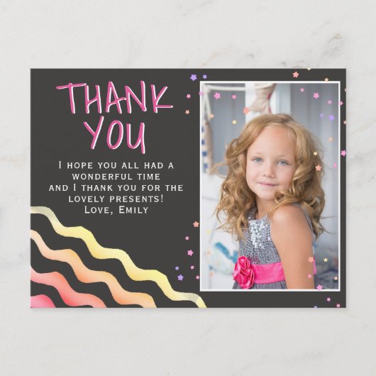 黒板の星の少女の誕生日写真ありがとう ポストカード (正面)