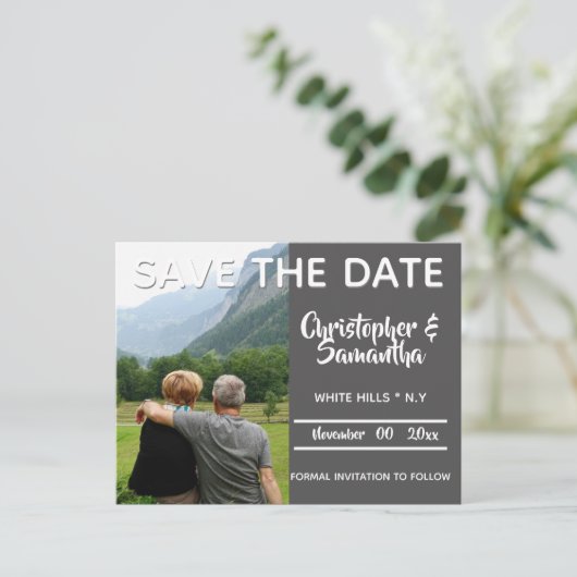 黒板の最小限の誓い結婚の更新 案内ポストカード (スタンド正面)