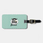 黒板の氏Yellowおよび緑のジグザグ形シェブロン ラゲッジタグ (正面横)