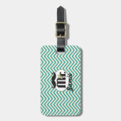 黒板の氏Yellowおよび緑のジグザグ形シェブロン ラゲッジタグ (正面縦)
