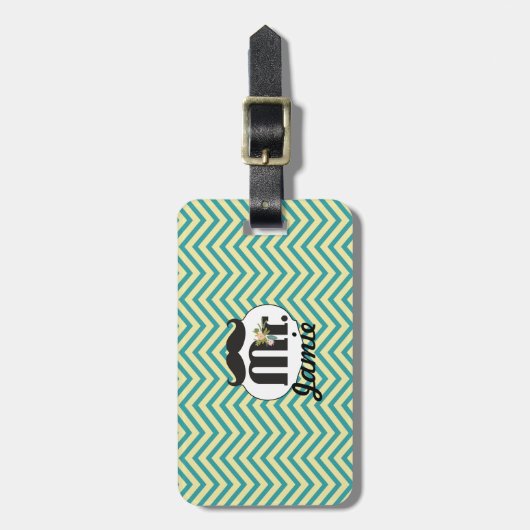 黒板の氏Yellowおよび緑のジグザグ形シェブロン ラゲッジタグ (正面縦)