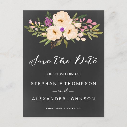 黒板の水の色アネモネ日付を保存 案内ポストカード (正面)