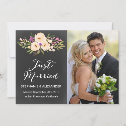 黒板の水の色アネモン結婚の発表 招待状 (正面)