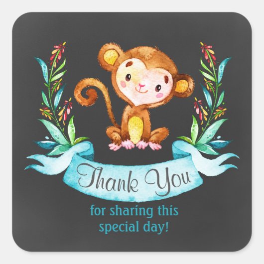黒板の水の色モンキーボーイありがとう スクエアシール (正面)