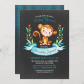 黒板の水の色モンキーボーイ赤ちゃんシャワー 招待状 (正面/裏面)