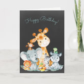 黒板の水彩可愛いジャングル動物誕生日 カード (正面)