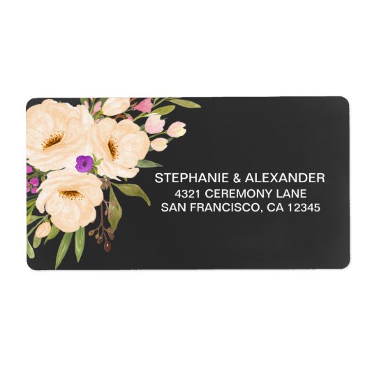 黒板の水彩画のアネモネの出荷ラベル ラベル (正面)