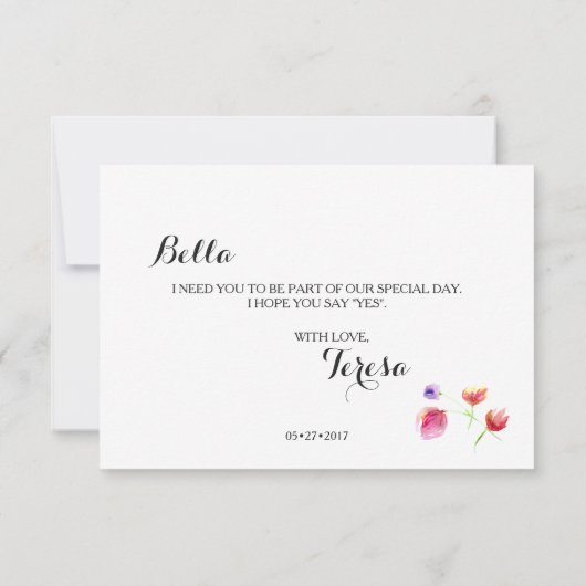 黒板の水彩花のウェディングパーティーへのお願い 招待状 (裏面)