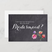 黒板の水彩花のウェディングパーティーへのお願い 招待状