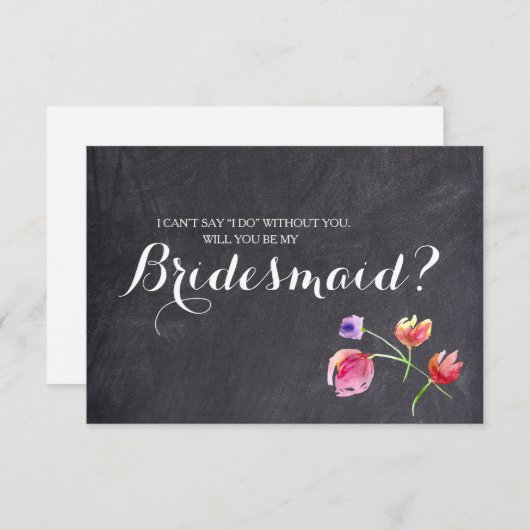 黒板の水彩花のウェディングパーティーへのお願い 招待状 (正面/裏面)