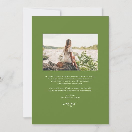 黒板の水彩葉写真卒業 案内状 (裏面)