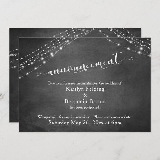 黒板の照明が遅れた結婚発表 招待状 (正面/裏面)