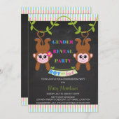 黒板の男の子または女の子の猿ジェンダーを明らかにするパーティー 招待状 (正面/裏面)