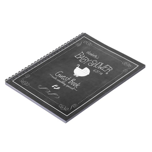 黒板の白いヴィンテージのベビーシャワーのゲストブック ノートブック (左側)