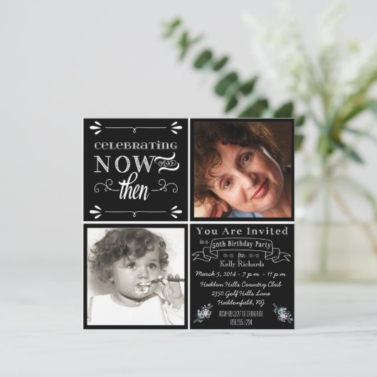 黒板の第50誕生日の正方形の写真の招待状 招待状 (スタンド正面)