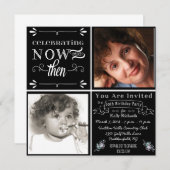 黒板の第60誕生日の正方形の写真の招待状 招待状 (正面/裏面)