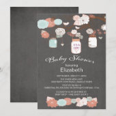 黒板の素朴なカントリー メイソンジャー ベビーシャワー 招待状 (正面/裏面)