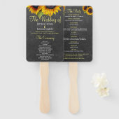 黒板の素朴なヒマワリのシックな結婚式プログラム ハンドファン (正面&裏面)