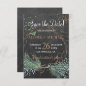 黒板の素朴な冬救リースの日結婚付 セーブザデート (正面/裏面)