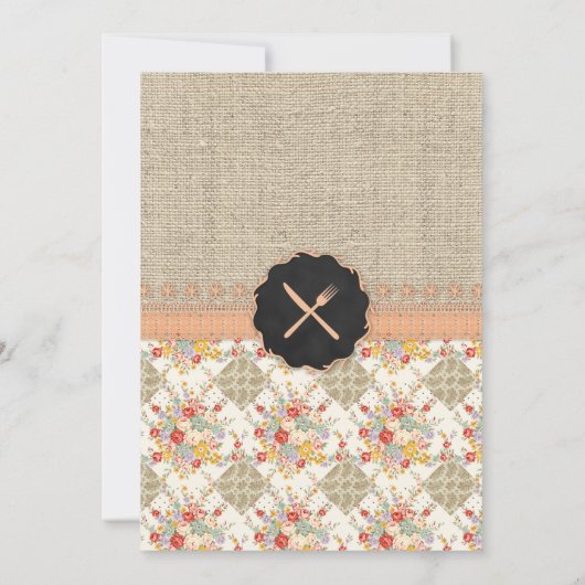 黒板の素朴な国の感謝祭のバーラップのレース 招待状 (裏面)