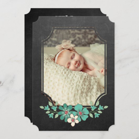 黒板の素朴な花のタイポグラフィの一口Nは見ます 招待状 (正面/裏面)