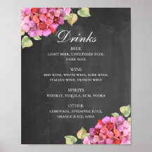黒板の結婚アルコール飲料バー。ピンクの花