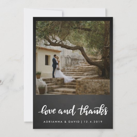 黒板の結婚式の愛および感謝|の写真 サンキューカード (正面)