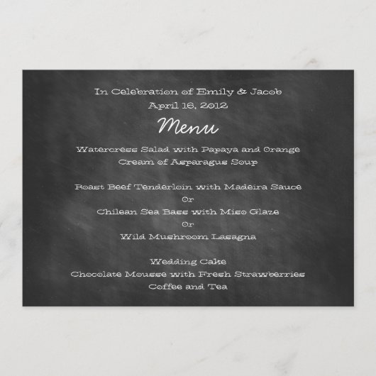 黒板の結婚式メニューカード メニュー (正面)