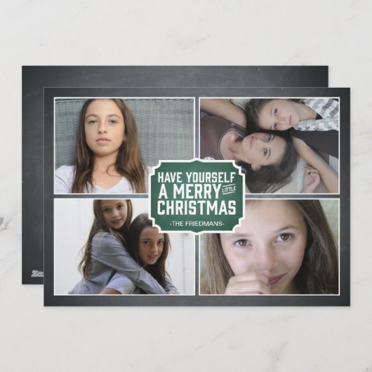 黒板の緑によって組み立てられる休日の写真カード シーズンカード (正面/裏面)