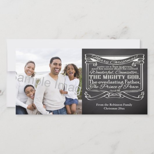 黒板の聖なる書物、経典のクリスマス シーズンカード (正面)