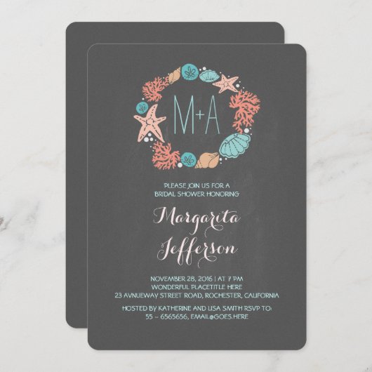 黒板の航海のなリースのビーチのブライダルシャワー 招待状 (正面/裏面)