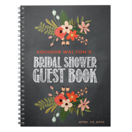 黒板の花のブライダルシャワーの来客名簿 ノートブック