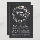 黒板の花のリースのベビーシャワーの招待状 招待状 (正面/裏面)