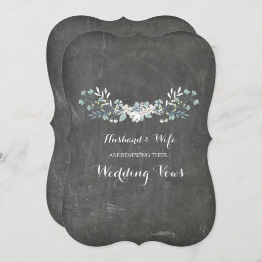 黒板の花のヴィンテージの誓約の更新の招待状 招待状 (正面/裏面)