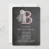 黒板の花嫁のヴェールにイニシャル　ブライダルシャワーパーティー 招待状 (正面)