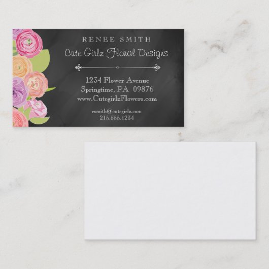 黒板の花屋及び花柄デザイナー名刺 名刺 (正面/裏面)