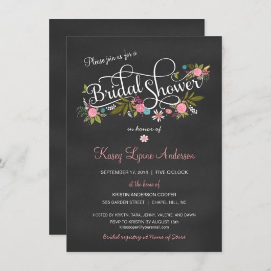 黒板の花柄のブライダルシャワー招待状 招待状 (正面/裏面)