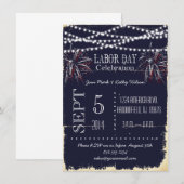 黒板の花火 レイバー・デーのパーティー招待状 招待状 (正面/裏面)