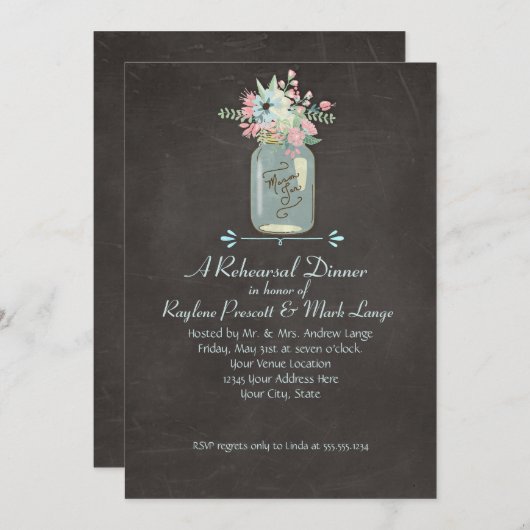 黒板の花素朴メイスンジャーモダンフローラ 招待状 (正面/裏面)