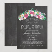 黒板の花開花ブライダルシャワー 招待状 (正面/裏面)